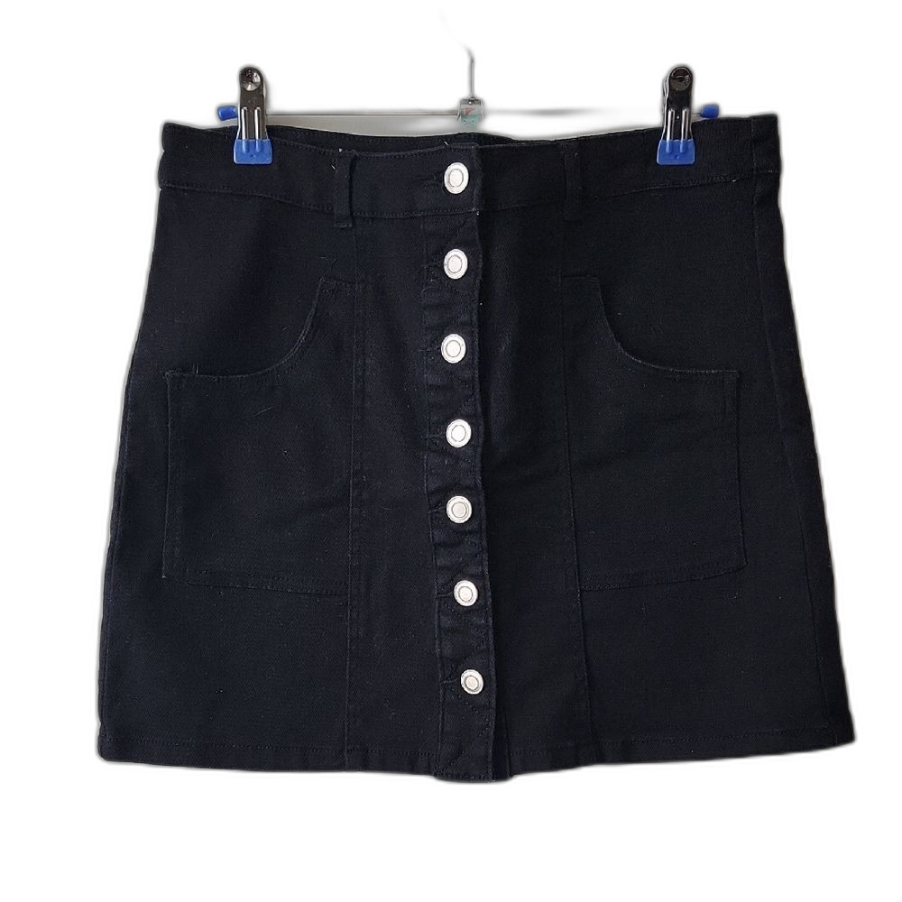 Altar'd State Black Button Up Denim Jean Mini Skirt